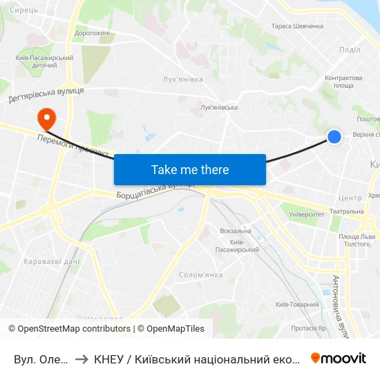 Вул. Олеся Гончара to КНЕУ / Київський національний економічний університет ім. В. Гетьмана map