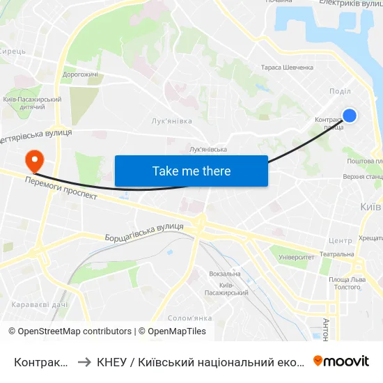 Контрактова Площа to КНЕУ / Київський національний економічний університет ім. В. Гетьмана map