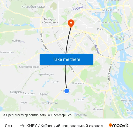 Смт Чабани to КНЕУ / Київський національний економічний університет ім. В. Гетьмана map