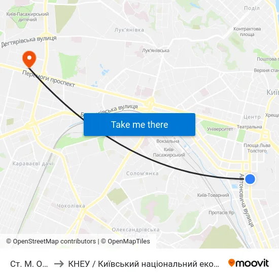 Ст. М. Олімпійська to КНЕУ / Київський національний економічний університет ім. В. Гетьмана map