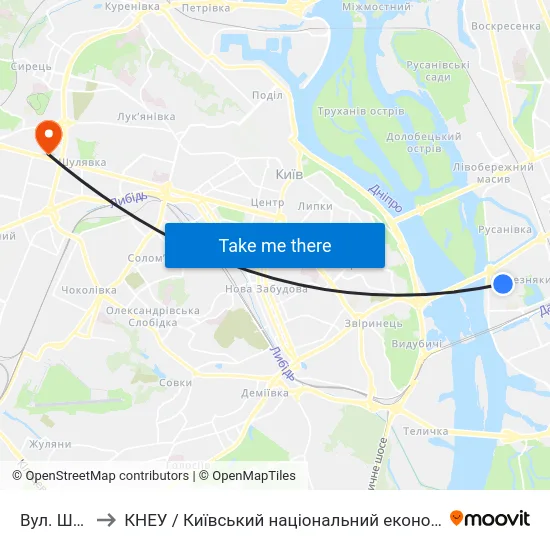 Вул. Шумського to КНЕУ / Київський національний економічний університет ім. В. Гетьмана map