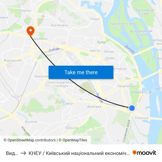 Видубичі to КНЕУ / Київський національний економічний університет ім. В. Гетьмана map