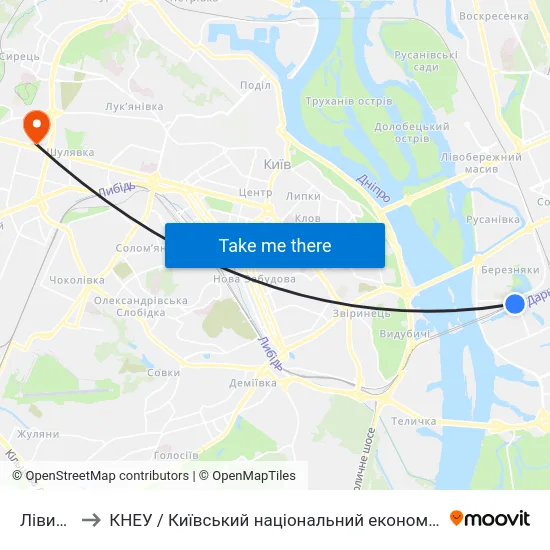 Лівий Берег to КНЕУ / Київський національний економічний університет ім. В. Гетьмана map