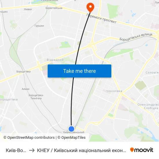 Київ-Волинський to КНЕУ / Київський національний економічний університет ім. В. Гетьмана map