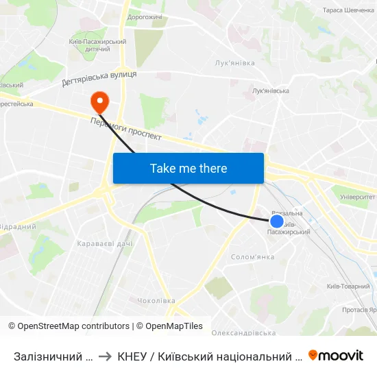 Залізничний Вокзал Південний to КНЕУ / Київський національний економічний університет ім. В. Гетьмана map