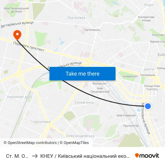 Ст. М. Олімпійська to КНЕУ / Київський національний економічний університет ім. В. Гетьмана map