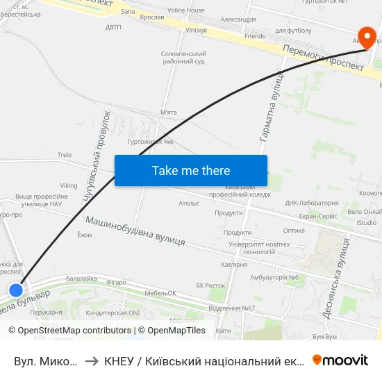 Вул. Миколи Василенка to КНЕУ / Київський національний економічний університет ім. В. Гетьмана map
