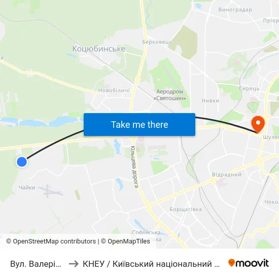 Вул. Валерія Лобановського to КНЕУ / Київський національний економічний університет ім. В. Гетьмана map