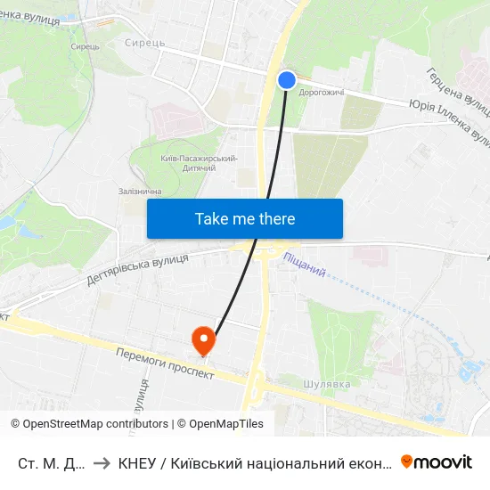 Ст. М. Дорогожичі to КНЕУ / Київський національний економічний університет ім. В. Гетьмана map