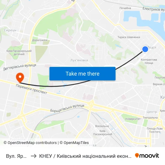 Вул. Ярославська to КНЕУ / Київський національний економічний університет ім. В. Гетьмана map