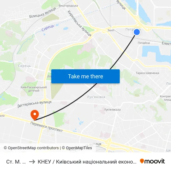 Ст. М. Почайна to КНЕУ / Київський національний економічний університет ім. В. Гетьмана map