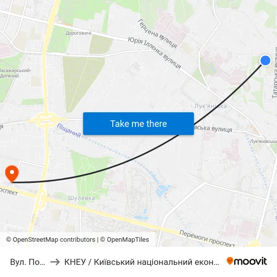 Вул. Половецька to КНЕУ / Київський національний економічний університет ім. В. Гетьмана map