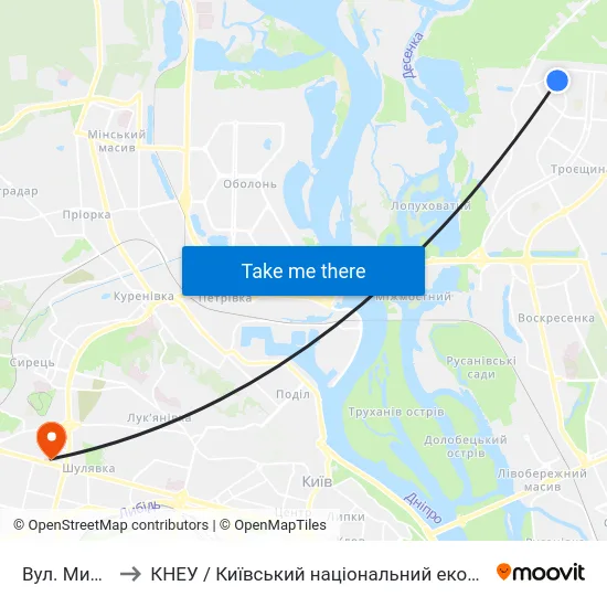 Вул. Милославська to КНЕУ / Київський національний економічний університет ім. В. Гетьмана map