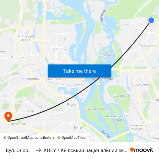 Вул. Оноре Де Бальзака to КНЕУ / Київський національний економічний університет ім. В. Гетьмана map