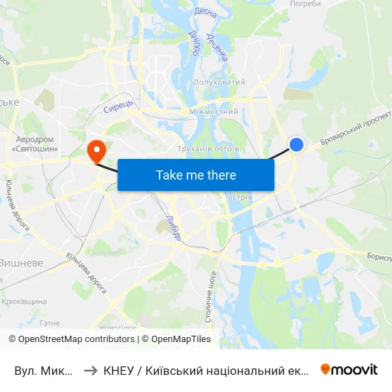 Вул. Миколи Матеюка to КНЕУ / Київський національний економічний університет ім. В. Гетьмана map