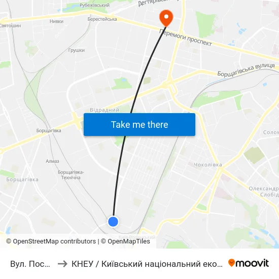 Вул. Пост-Волинська to КНЕУ / Київський національний економічний університет ім. В. Гетьмана map