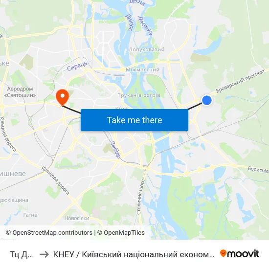 Тц Даринок to КНЕУ / Київський національний економічний університет ім. В. Гетьмана map