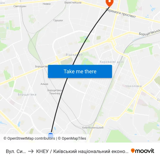 Вул. Симиренка to КНЕУ / Київський національний економічний університет ім. В. Гетьмана map