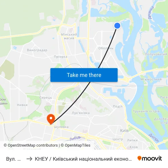 Вул. Північна to КНЕУ / Київський національний економічний університет ім. В. Гетьмана map