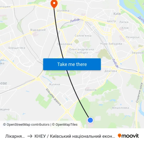 Лікарня Феофанія to КНЕУ / Київський національний економічний університет ім. В. Гетьмана map