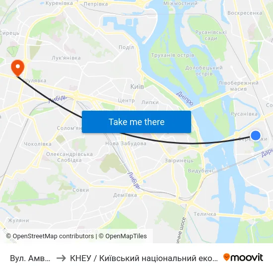 Вул. Амвросія Бучми to КНЕУ / Київський національний економічний університет ім. В. Гетьмана map