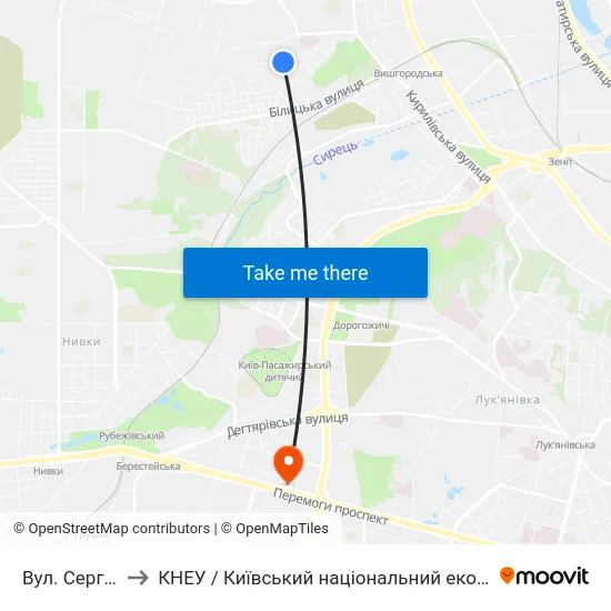 Вул. Сергія Данченка to КНЕУ / Київський національний економічний університет ім. В. Гетьмана map
