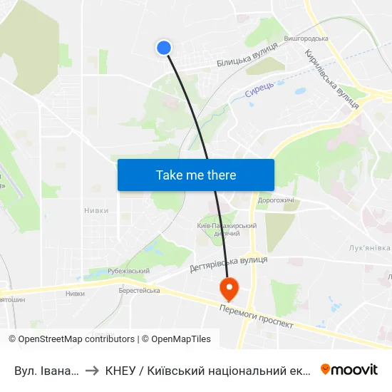 Вул. Івана Кавалерідзе to КНЕУ / Київський національний економічний університет ім. В. Гетьмана map