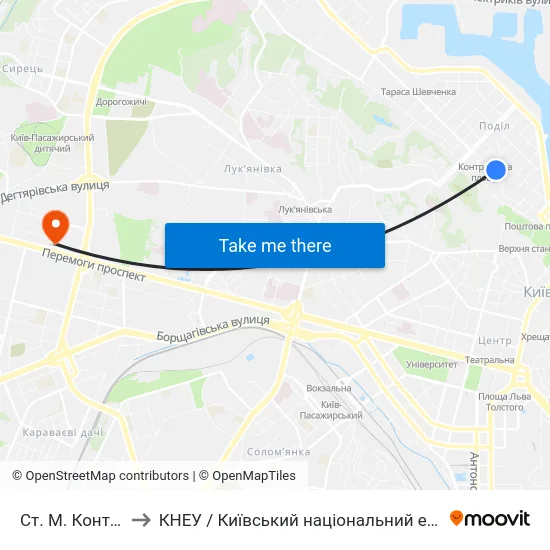 Ст. М. Контрактова Площа to КНЕУ / Київський національний економічний університет ім. В. Гетьмана map