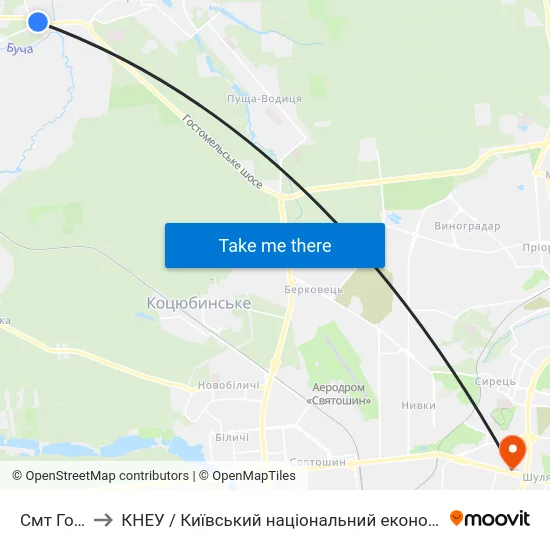 Смт Гостомель to КНЕУ / Київський національний економічний університет ім. В. Гетьмана map
