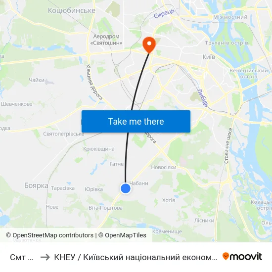 Смт Чабани to КНЕУ / Київський національний економічний університет ім. В. Гетьмана map
