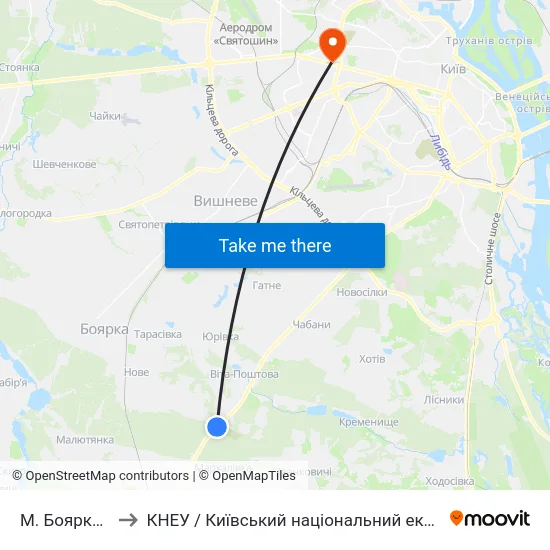 М. Боярка (На Вимогу) to КНЕУ / Київський національний економічний університет ім. В. Гетьмана map