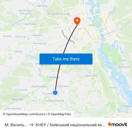 М. Васильків (Городок) to КНЕУ / Київський національний економічний університет ім. В. Гетьмана map