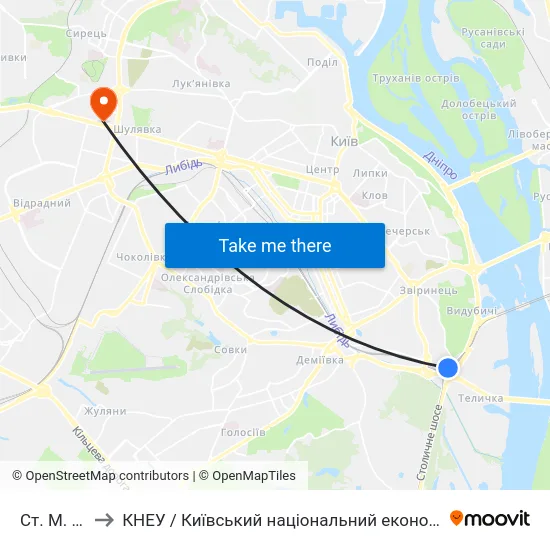 Ст. М. Видубичi to КНЕУ / Київський національний економічний університет ім. В. Гетьмана map