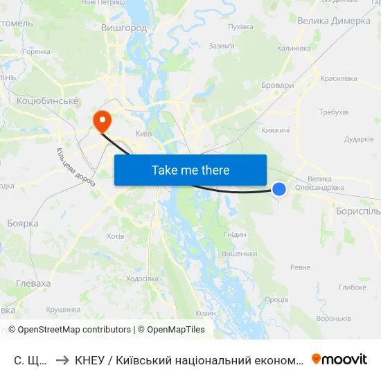 С. Щасливе to КНЕУ / Київський національний економічний університет ім. В. Гетьмана map