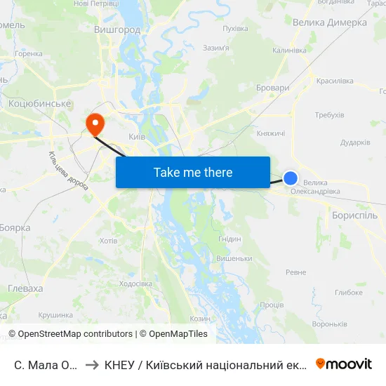 С. Мала Олександрівка to КНЕУ / Київський національний економічний університет ім. В. Гетьмана map