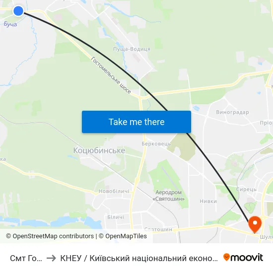 Смт Гостомель to КНЕУ / Київський національний економічний університет ім. В. Гетьмана map