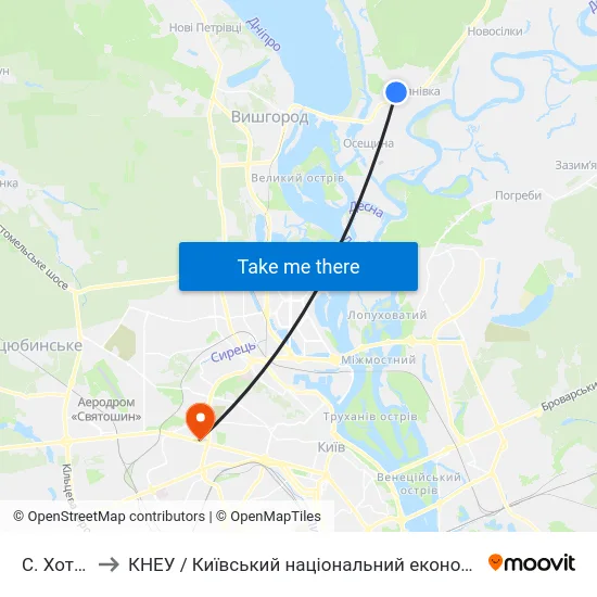 С. Хотянівка-1 to КНЕУ / Київський національний економічний університет ім. В. Гетьмана map