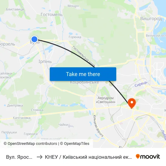 Вул. Ярослава Мудрого to КНЕУ / Київський національний економічний університет ім. В. Гетьмана map