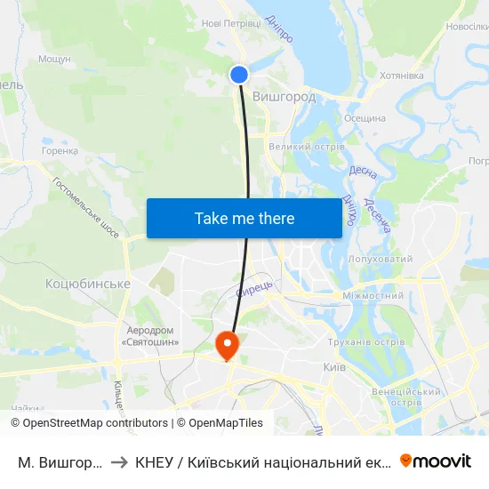 М. Вишгород (Дідовиця) to КНЕУ / Київський національний економічний університет ім. В. Гетьмана map