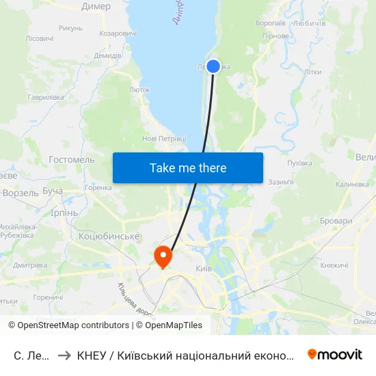 С. Лебедівка to КНЕУ / Київський національний економічний університет ім. В. Гетьмана map
