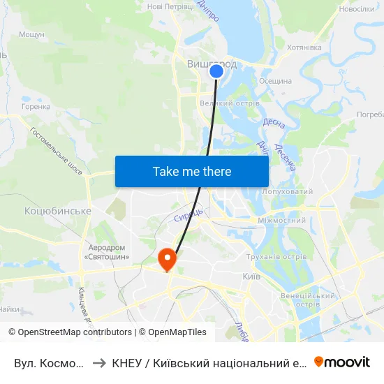 Вул. Космонавта Поповича to КНЕУ / Київський національний економічний університет ім. В. Гетьмана map