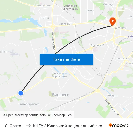 С. Святопетрівське to КНЕУ / Київський національний економічний університет ім. В. Гетьмана map