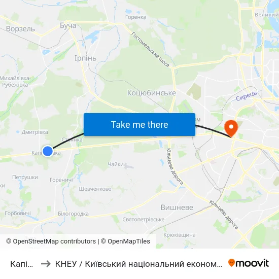 Капітанівка to КНЕУ / Київський національний економічний університет ім. В. Гетьмана map