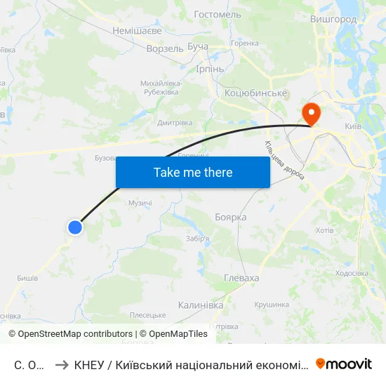 С. Осикове to КНЕУ / Київський національний економічний університет ім. В. Гетьмана map