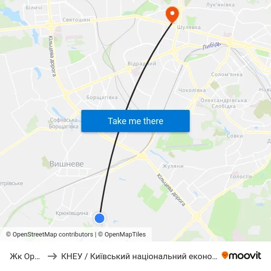 Жк Оранж Парк to КНЕУ / Київський національний економічний університет ім. В. Гетьмана map