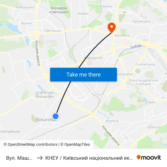 Вул. Машинобудівників to КНЕУ / Київський національний економічний університет ім. В. Гетьмана map