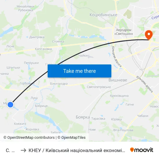 С. Музичі to КНЕУ / Київський національний економічний університет ім. В. Гетьмана map