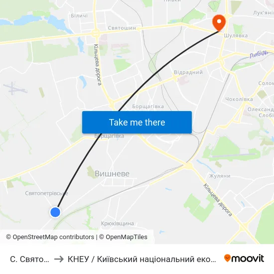 С. Святопетрівське to КНЕУ / Київський національний економічний університет ім. В. Гетьмана map