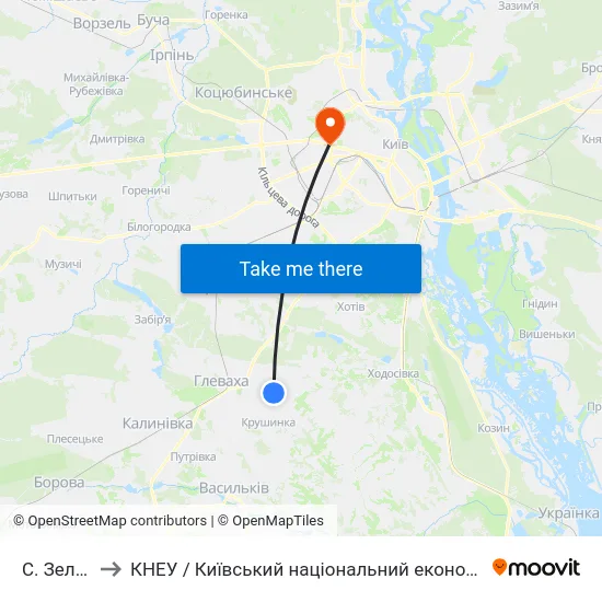 С. Зелений Бір to КНЕУ / Київський національний економічний університет ім. В. Гетьмана map
