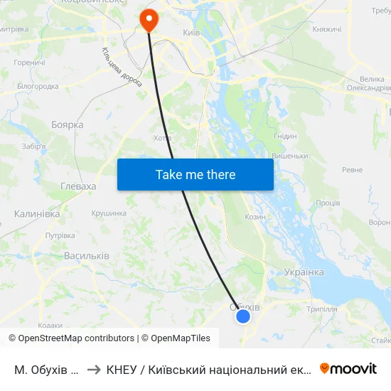 М. Обухів (Автостанція) to КНЕУ / Київський національний економічний університет ім. В. Гетьмана map